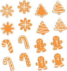 Set of different Christmas cookies, gingerbread sweets, vector cartoon design.