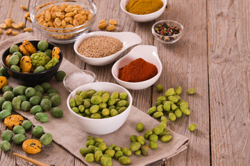 Wasabi coated peanuts. 