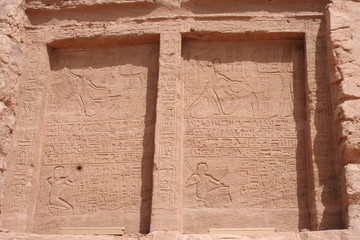 hieroglyphs wall at Abu Simbel temple of ramesses in nubia,  Egypt, 