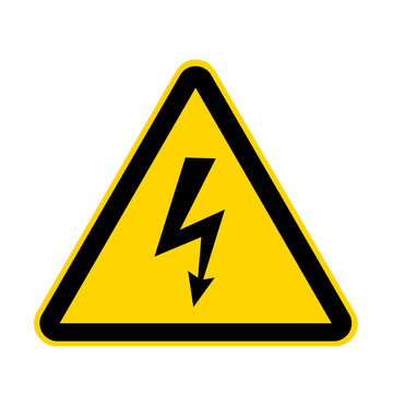 High voltage yellow danger sign isolated on white with clipping path
