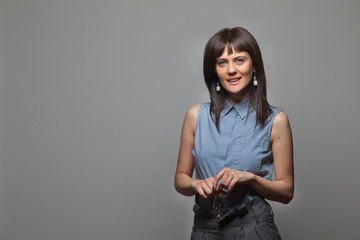 Picture of business  woman isolated on grey background