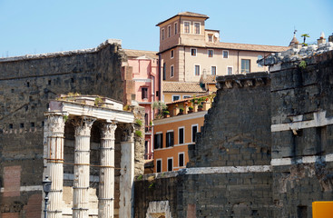 Modern residential buildings in the center of Rome behind Forum of Augustus, view from from Via dei...