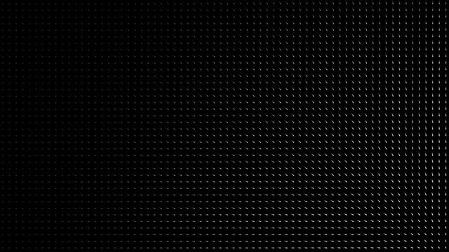 Abstract spotlight illuminating black dotted surface from left to right, monochrome. Animation. White light beam is directed at the dark wall with small particles.