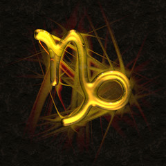 Astrology symbol in ancient glass with refraction of light - CAPRICORN