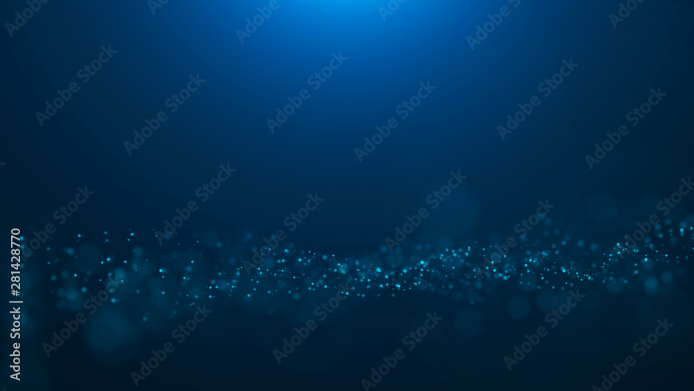 Poster wave 3d. wave of particles. abstract blue geometric background. big data visualization. data technol