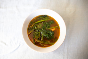 Korean food Soybean and spinach Paste Stew, doenjang guk,