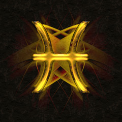 Astrology symbol in ancient glass with refraction of light - PISCES