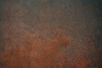 Close up of old, dirty and corroded metal plate with rusty surface, abstract background image of grungy, filthy and oxidized iron wall showing corrosion and chemical destruction which needs removal - obrazy, fototapety, plakaty