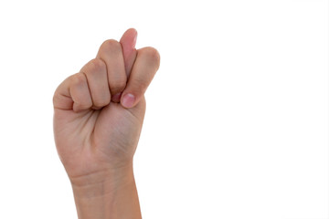 Hand shows fig sign isolated on a white background