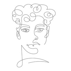 Continuous one line drawing. Abstract portrait - avatar of young a black guy of African appearance in minimalistic modern style. Negroid race