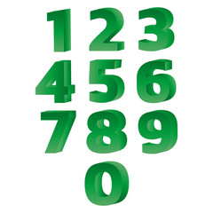 3D green numbers from zero to nine