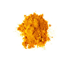 Dry turmeric powder(curcuma longa linn) isolated on white background. Top view