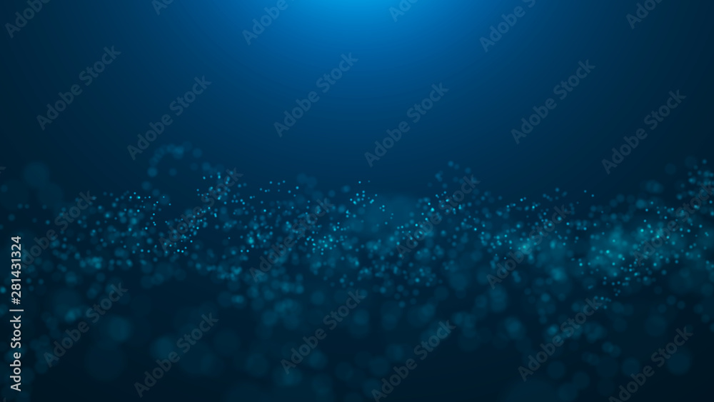 Wall mural wave 3d. wave of particles. abstract blue geometric background. big data visualization. data technol
