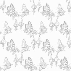 Naklejka premium seamless pattern with flowers and butterflies