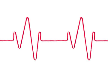 medical concept photo  with red yarn thread like ECG pattern, isolated on white background.   pulse line on white background.