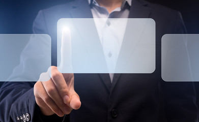 Man scrolling with finger digital windows with free space