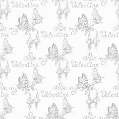 Valentine's Day seamless pattern flower and butterfly