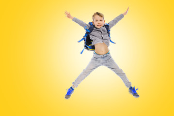 Fototapeta na wymiar Preschooler jumping high