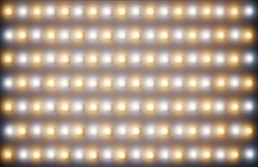 Led panel light, close up view. Array of small diodes with different lighting temperature. Lighting...