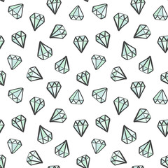 Diamond seamless doodle pattern. Hand drawn gems, diamonds. Fashion, girly background.