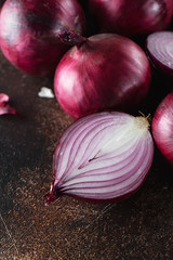 red onions. Red onion halves. Food Ingredients