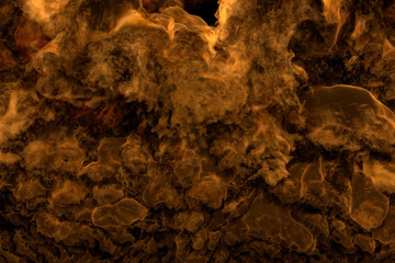 Flames from everywhere - fire 3D illustration of burning fireplace heavy clouds and smoke