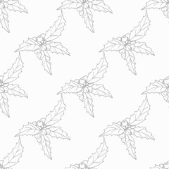 Christmas holly floral seamless pattern