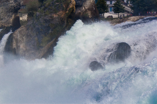 Rushing water during summer at the Rheinfalls