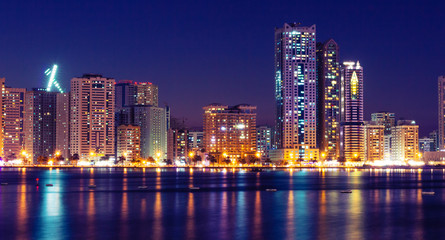 Fototapeta na wymiar Sharjah skyline at night, UAE