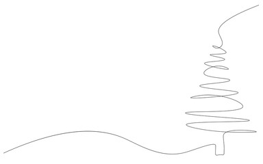 Christmas background with tree one line drawing, vector illustration