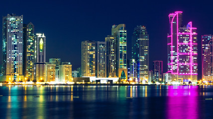 Fototapeta na wymiar Sharjah skyline at night, UAE