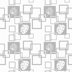 tropical palm leaves and square seamless floral pattern hand drawn leaves