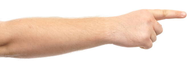 Male hands show gesture isolate on white background.