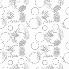 tropical palm leaves and circles seamless floral pattern hand drawn leaves