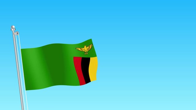 Rise of Zambia flag. Zambia flag on blue sky background