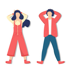 Top view of man and woman relaxing on white background.