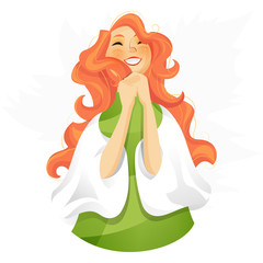 Vector illustration of cheerful young woman character.