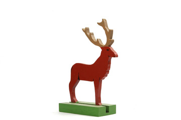 Vintage Toy Deer Stag Animal Wooden On White Background