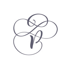 Vector Hand Drawn calligraphic floral B monogram or logo. Uppercase Hand Lettering Letter B with swirls and curl. Wedding Floral Design
