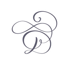 Vector Hand Drawn calligraphic floral D monogram or logo. Uppercase Hand Lettering Letter D with swirls and curl. Wedding Floral Design
