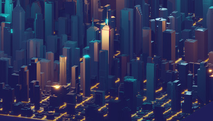 Render hologram futuristic 3d city neon light. 3d rendering.
