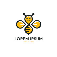 Cute flat smiling bee character logo template vector