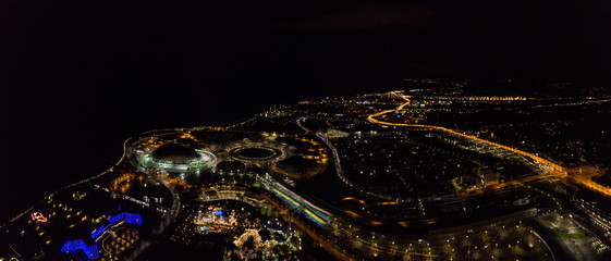 top view of Night view of the embankment of Sochi