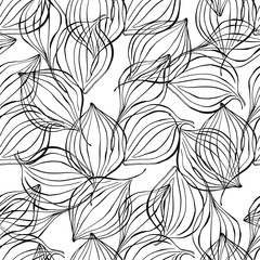 Seamless vector pattern with leaves on white background. Abstract hand-drawn floral background.