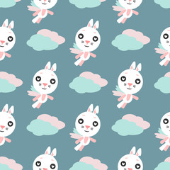 Vector seamless background. Rabbit in love, cartoon bunny.