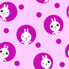 Seamless pattern, kawaii rabbits. Easter symbol Vector