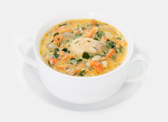 Cheese soup with chicken and vegetables
