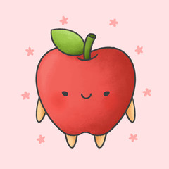 Cute apple hand drawn cartoon character. Hand drawing vector. Cartoon character design.