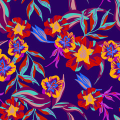 Vector illustration of a seamless floral pattern in spring for Wedding, anniversary, birthday and party. Design for banner, poster, card, invitation and scrapbook flower vibrant color