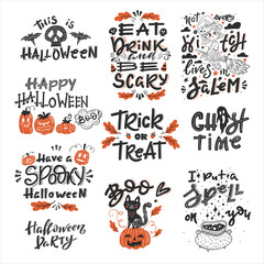 Halloween set of lements with handwritten lettering